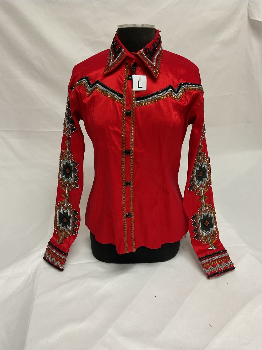 Red Embellished Western-Style Women's Shirt Jacket